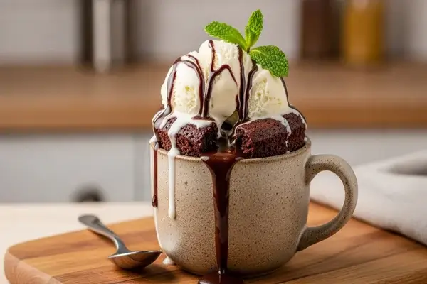Bizcocho de helado de chocolate en taza