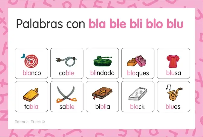 Palabras con bla ble bli blo blu