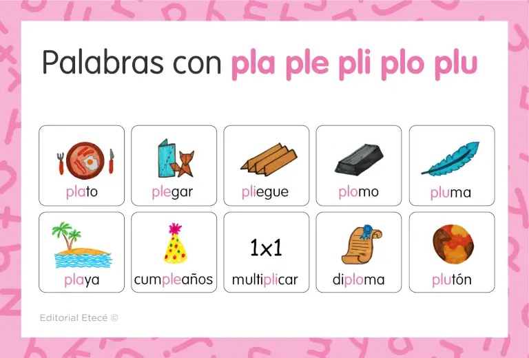 Palabras con pla ple pli plo plu y pra pre pri pro pru