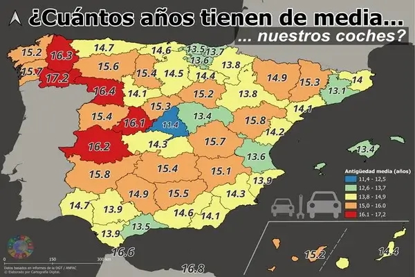 El mapa que divide España en dos de los coches "nuevos" de Madrid a la resistencia de Ourense